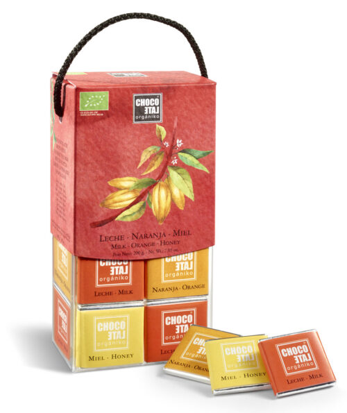 Surtido napolitanas chocolate leche 36% cacao, leche, miel y naranja