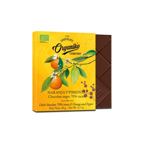 Chocolate negro 70% Cacao con Pimienta Negra y Naranja